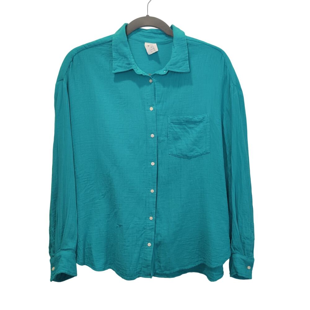 Gap Women's Sz XL The Big Shirt Green Gauzy Button Up Shirt Cotton Oversize